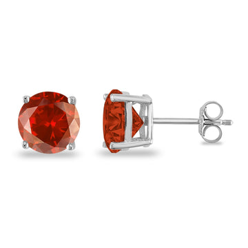 Butterfly Prong Round Simulated Garnet CZ Stud Earrings 925 Sterling Silver